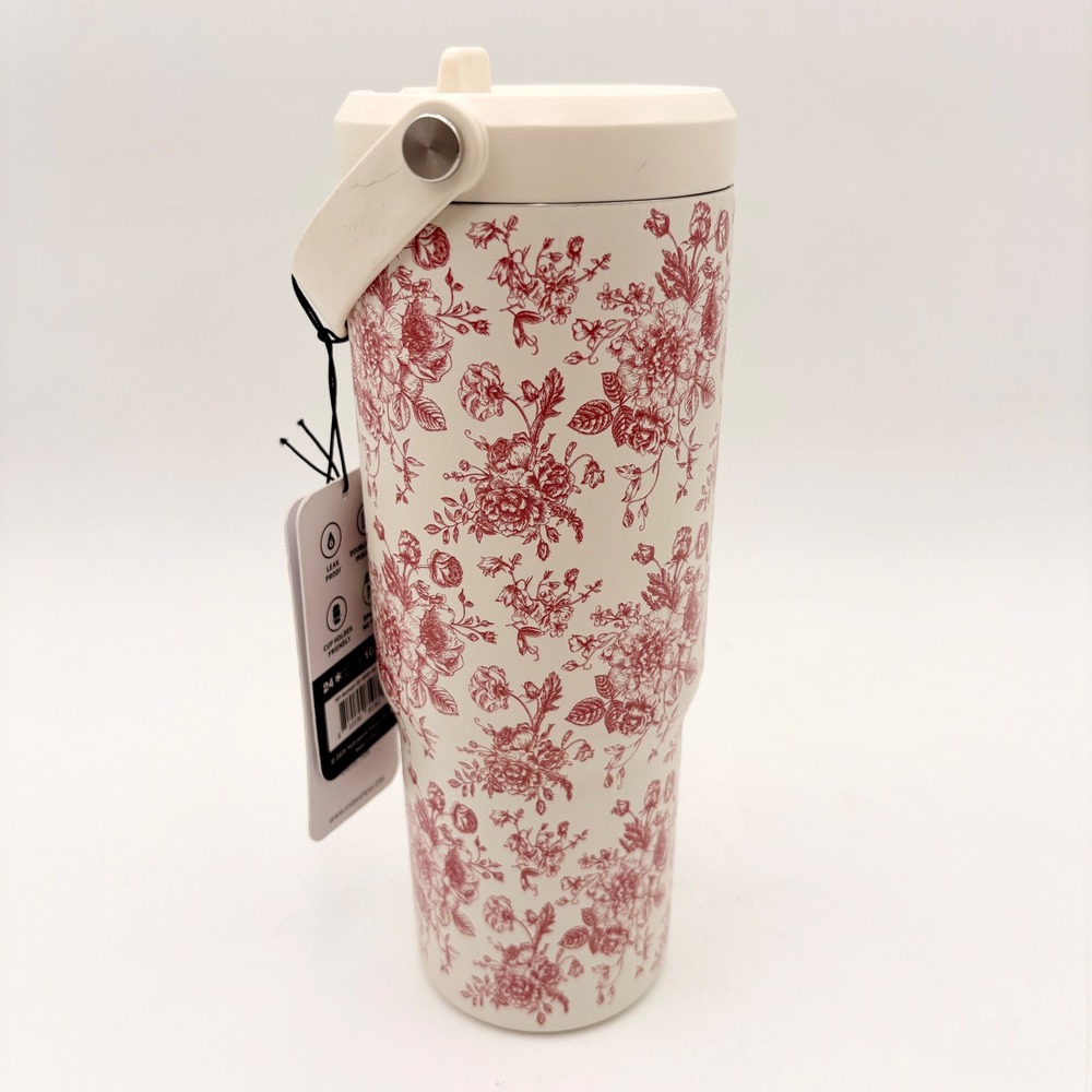 Hydrapeak‎ Nomad 32oz Insulated Tumbler Ivory Red Floral Toile HP-Nomad-32